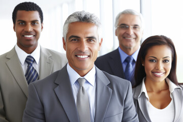 Businesspeople Smiling in Modern Multiethnic Open Plan Office. High quality generative ai