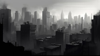 Monochromatic hazy image of a cityscape