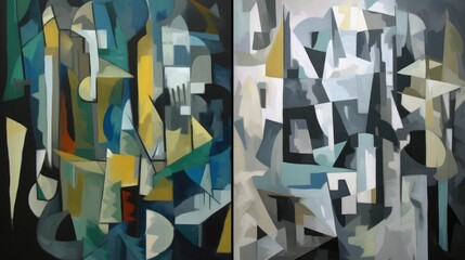 Cubism art with fragmented and simplified shapes in monochromatic colors