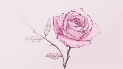 Minimalist bright pink flower drawing