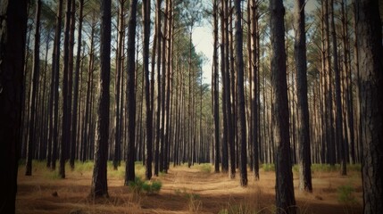 Simplistic wallpaper of tall pine trees in a forest