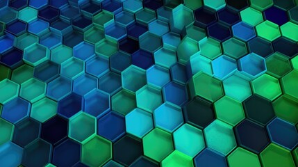 Geometric mosaic of blue and green hexagons