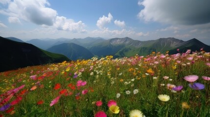 Fototapeta premium Mountain wildflowers in scenic flower fields