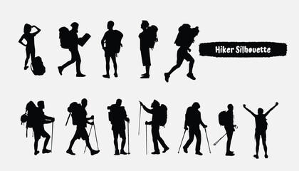 mountaineer climber hiker people, vector silhouette collection