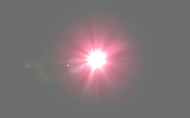 Pink digital lens flare or beam isolated on png or transparent background, solar and ray of sunlight with star. Spark, flash and abstract with sparkle, glow and shine, bright and flashing color
