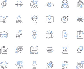 Business developing line icons collection. Growth, Expansion, Innovation, Strategy, Market, Sales, Nerking vector and linear illustration. Investment,Branding,Leadership outline signs set