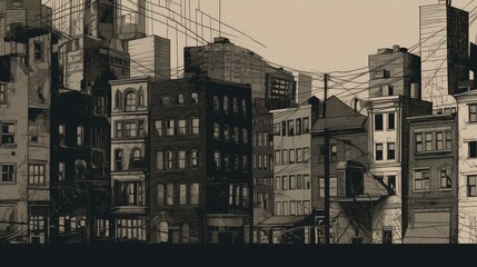 Monochromatic illustration of the city