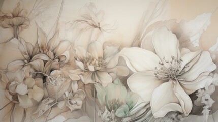 Obraz na płótnie Canvas Delicate Soft Drawings of Blooms