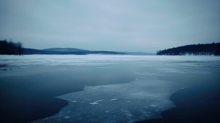Naklejka na ściany i meble Minimalistic frozen lake with cool tones