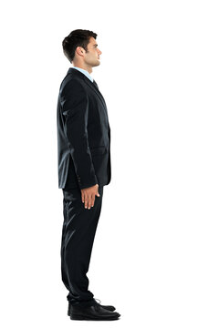 Business, serious and man with confidence, startup and worker isolated against a transparent background. Side, male employee and entrepreneur in a suit, assistant and png with company consultant