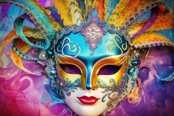 Colorful Venetian Mask in Festive Background, Generative AI