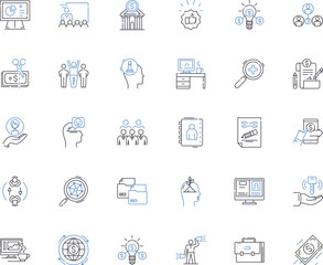 Procurement process line icons collection. Sourcing, Bidding, Negotiation, RFP, Vendor, Contract, Purchasing vector and linear illustration. Requisition,Supplier,Specification outline signs set