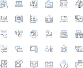 Distance education line icons collection. E-learning, Remote, Virtual, Online, Interactive, Web-based, Digital vector and linear illustration. Cyber,Self-paced,Asynchronous outline signs set