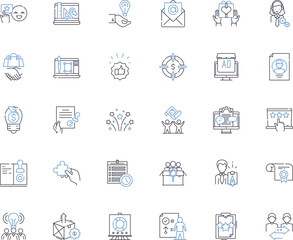 Advertising and strategy line icons collection. Marketing, Branding, Promotion, Communication, Analytics, Targeting, Research vector and linear illustration. Innovation,Creativity,Media outline signs