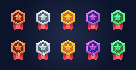 Patent badges collection. High quality illustrations. Perfect for games. - obrazy, fototapety, plakaty