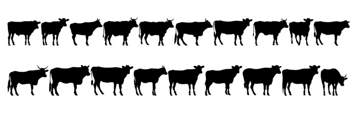 Cow farm silhouettes set, large pack of vector silhouette design, isolated white background