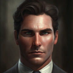 handsome man in a suit portrait oil painting Generative Ai