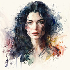 beautiful brunette woman watercolor portrait isolated on a white background Generative Ai