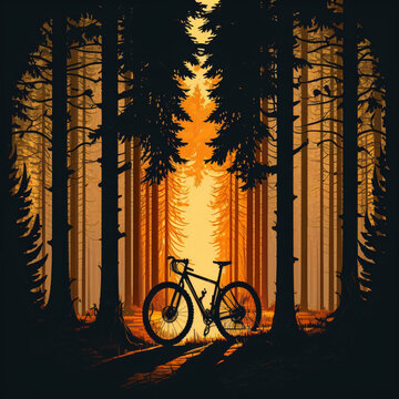 mountain bike in the forest vector silhouette Generative Ai