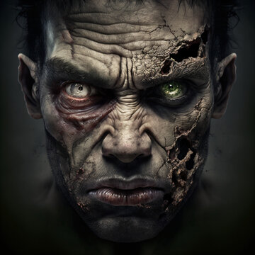 zombie monster face close-up portrait Generative Ai