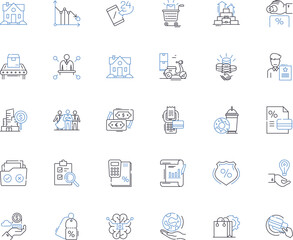 Bond markets line icons collection. Yield, Credit, Liquidity, Fixed-income, Volatility, Spread, Coupon vector and linear illustration. Aggregate,Maturity,Interest outline signs set
