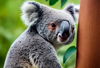 Naklejka premium koala bear sitting on eucalyptus tree in Australia, generative AI