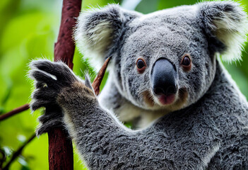 Obraz premium koala bear sitting on eucalyptus tree in Australia, generative AI
