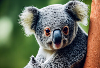 Naklejka premium koala bear sitting on eucalyptus tree in Australia, generative AI