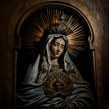 icon of the crowned mother of God, mother of Jesus Christ, generative AI