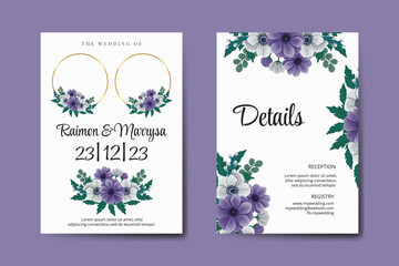 Wedding Invitation Purple Flower Digital Watercolor