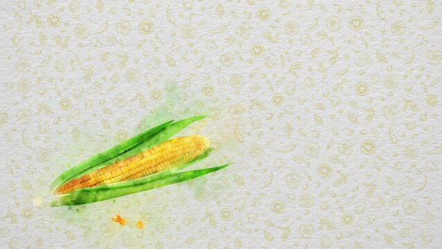 Watercolor Fruits and Vegetables. Corn. Text and Price can be Written on the Right Side or Top Side of the Image. Nutritional Values can be Written. Or Logo can be Put.  23.