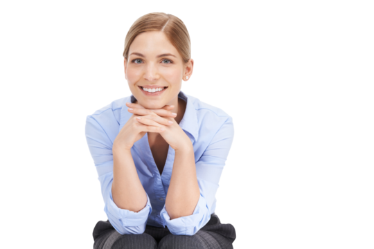 Portrait, business and woman with a smile, confident and successful person isolated on a transparent background. Face, female employee and happy entrepreneur with happiness, professional and png