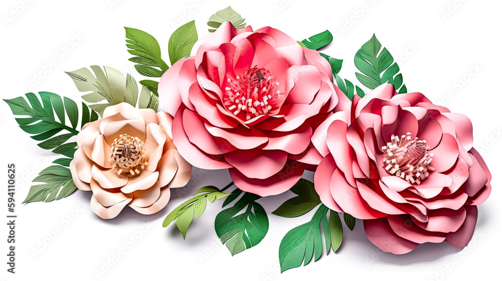 Poster paper flowers were isolated on a white background by generative ai - generative ai