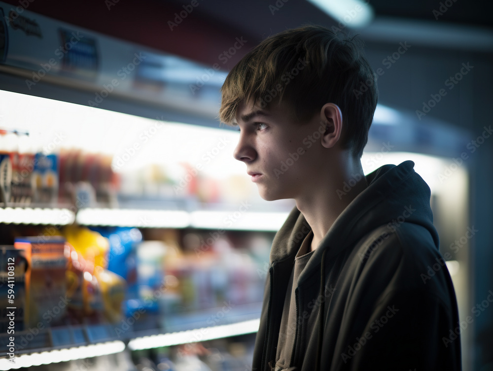 Poster a young man standing in front of a vending machine. ai generative image