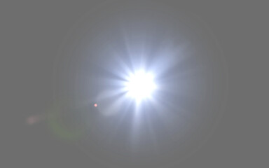 Lens flare, digital star and isolated on transparent background with sunshine art, flash or glow graphic design. Big Bang or white shine and sparkle in sky on gray png, design and space © C Malambo/peopleimages.com