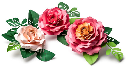 Paper flowers were isolated on a white background, a decorative element. - generative ai