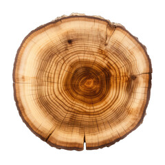 Close-up wooden cut texture. Wood round slice, isolated on transparent background. Generative AI
