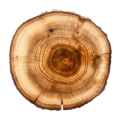 Obraz premium Close-up wooden cut texture. Wood round slice, isolated on transparent background. Generative AI