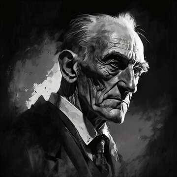 black and white carbon portrait of an old man Generative Ai