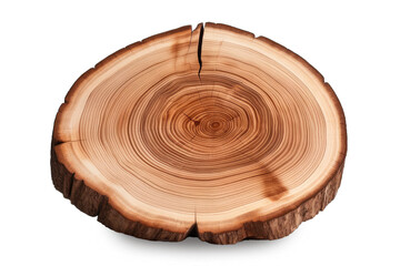 Close-up wooden cut texture. Wood round slice, isolated on transparent background. Generative AI