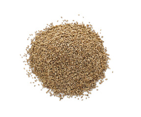Pile of celery seeds isolated on white, top view