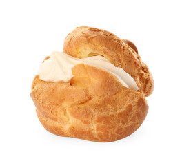 Delicious profiterole with cream filling isolated on white