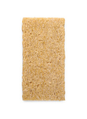 Fresh crunchy rye crispbread on white background, top view