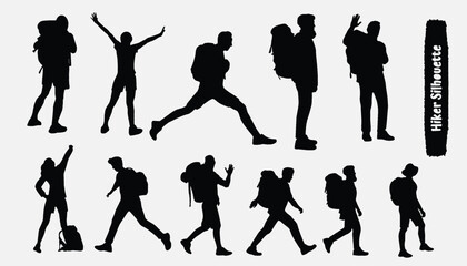 mountaineer climber hiker people, vector silhouette collection