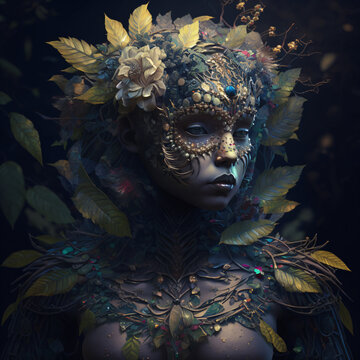 floral dryad girl fantasy character portrait Generative Ai