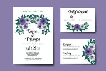 Fototapeta na wymiar Wedding Invitation Purple Flower Digital Watercolor