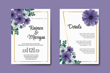 Wedding Invitation Purple Flower Digital Watercolor
