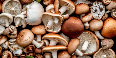 Savor the Flavors of the Forest: An Assortment of Edible Mushrooms.  Generative AI. - obrazy, fototapety, plakaty