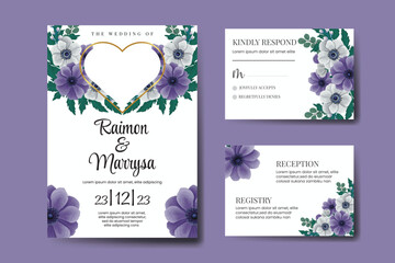 Wedding Invitation Purple Flower Digital Watercolor