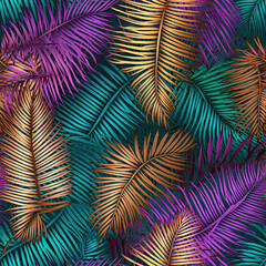 Obraz premium Nature tropical leaves pattern design line, arts. Hand drawn outline design for fabric , print, cover, banner and invitation . Generative ai.